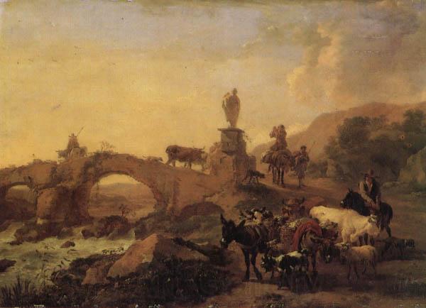 BERCHEM, Nicolaes Italian Landscape with a Bridge Norge oil painting art
